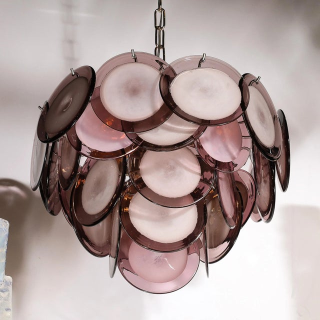 2020s Modernist Four Tier Amethyst Handblown Murano Disc Chandelier For Sale - Image 5 of 12