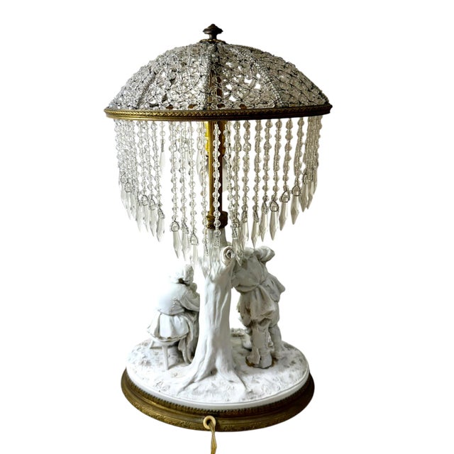 1920s Austrian Continental Figural Porcelain and Crystal Table Lamp For Sale - Image 4 of 5