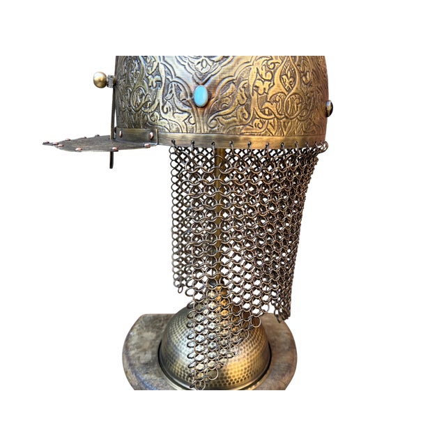 Brass Jeweled Engraved Brass Helmet For Sale - Image 8 of 18