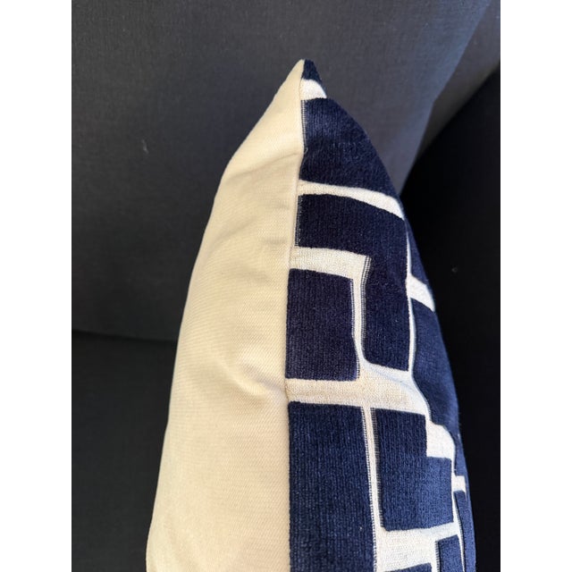 2020s Dark Navy Blue and White Geometric Pillow With New Insert For Sale - Image 5 of 7