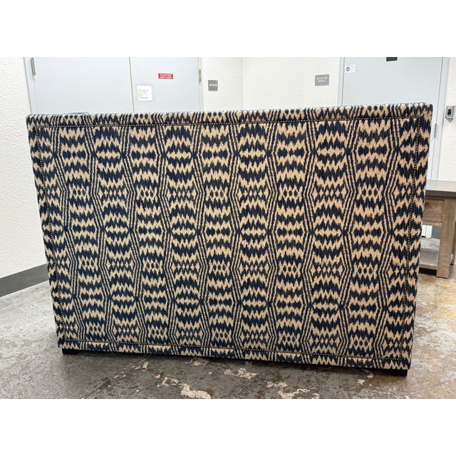2010s Bernhardt Interiors Marcourt Custom Navy Ikat Fabric Banquette For Sale - Image 5 of 12