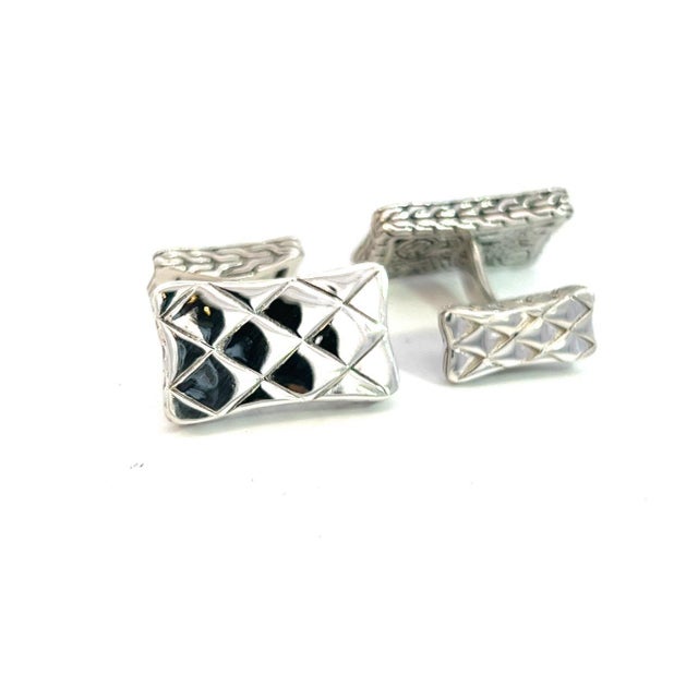 1990s Pair of John Hardy Estate Weave Cufflinks Sterling Silver For Sale - Image 4 of 6