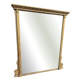 Large Antique English 19th Century Carved Wood Gilt Framed Overmantle Mirror For Sale