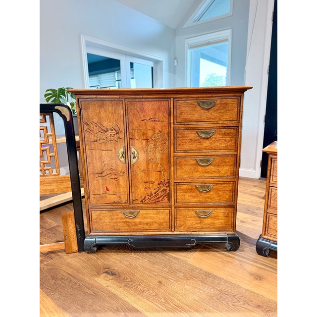 Vintage Bassett “Lotus Garden” Ebony & Pecan Bedroom Suite For Sale - Image 6 of 18