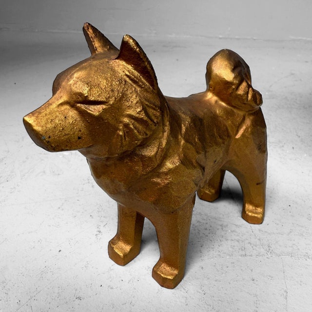 Vintage Gold-Coloured Metal Japanese Dog Statue, 1960s For Sale - Image 6 of 9