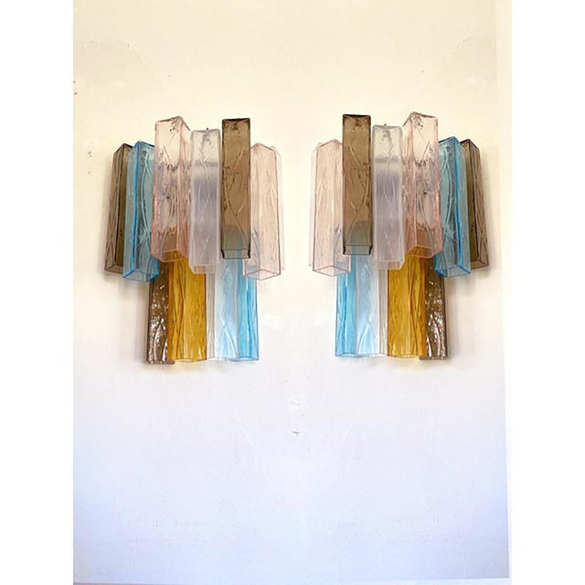 Impressive contemporary sconces made with murano glass multicolored"squared" elements. huge lively multicolor murano glass...