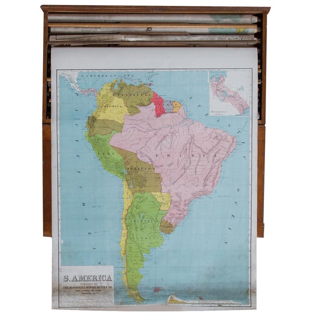 Antique Pull Down Map Vintage Pull Down Map Of South America | Chairish