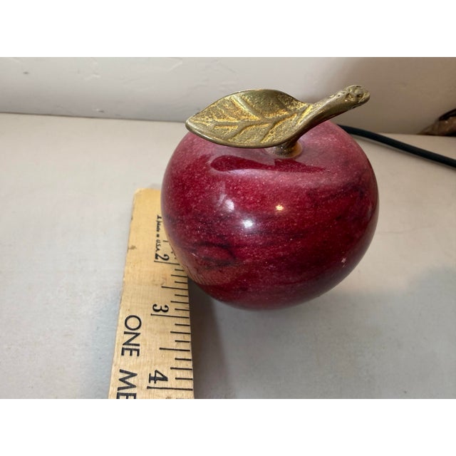 Alabaster 1960s Solid Red Marble Alabaster Apple Paperweight Decor With Brass Stem For Sale - Image 8 of 12