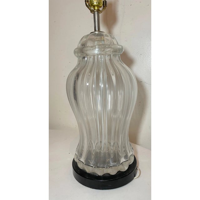 1960s 1960s Large Vintage Hand Blown Murano Urn Style Clear Art Glass Electric Table Lamp For Sale - Image 5 of 12