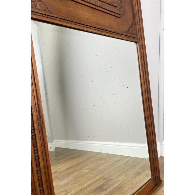 Brown Antique French Wall Mirror with Carved Oak Frame For Sale - Image 8 of 11