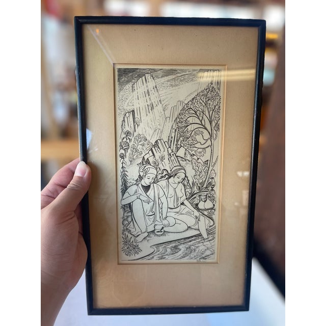 Wood Mid 20th Century Framed Wood Engraving by John Buckland Wright for Rubaiyat of Omar Khayyam For Sale - Image 7 of 9