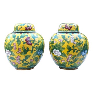 Antique Chinese Imperial Yellow Cloisonné Ginger Jars - A Pair (Republic Period) For Sale