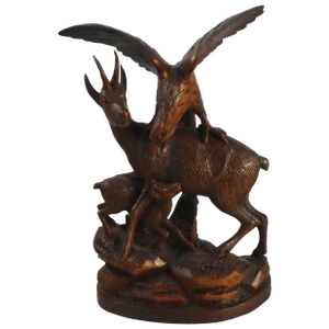19th Century Carved Wood Black Forest Chamois and Eagle