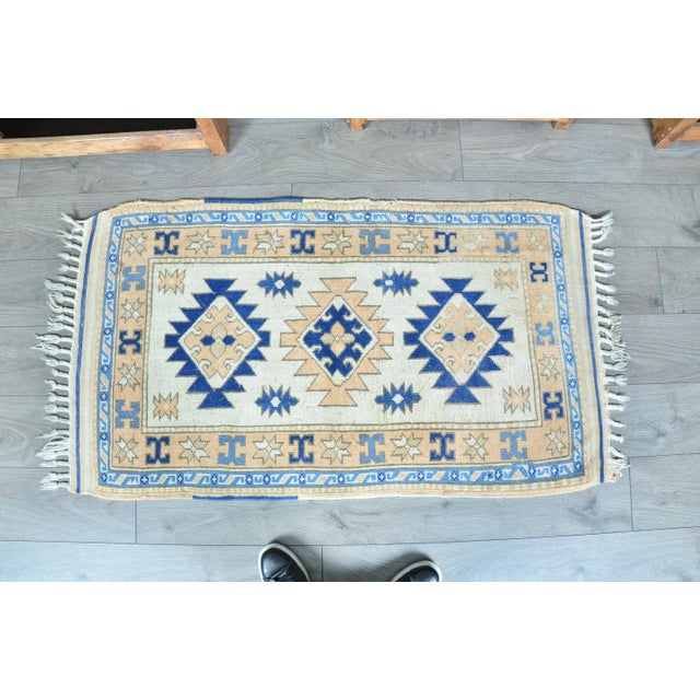 Textile 1960s Vintage Blue Rug For Sale - Image 7 of 11