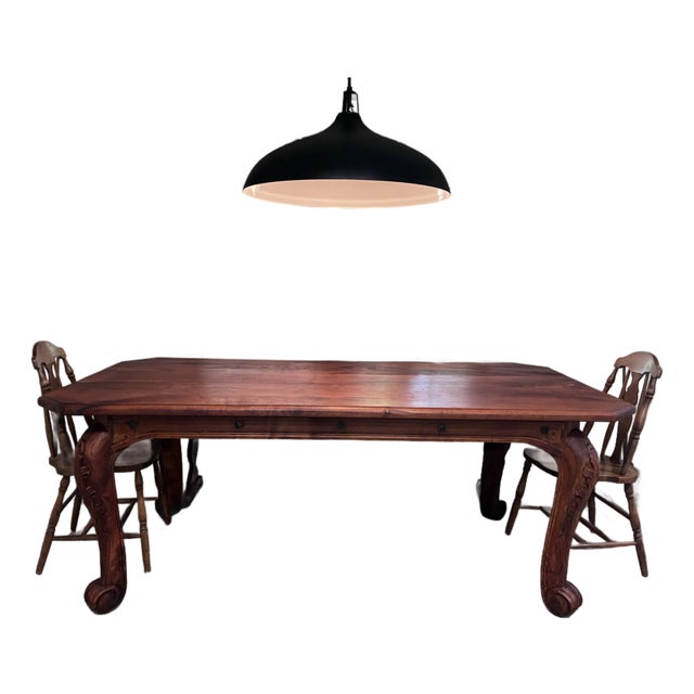 Hand-Carved Solid Mesquite Wood Dining Table For Sale