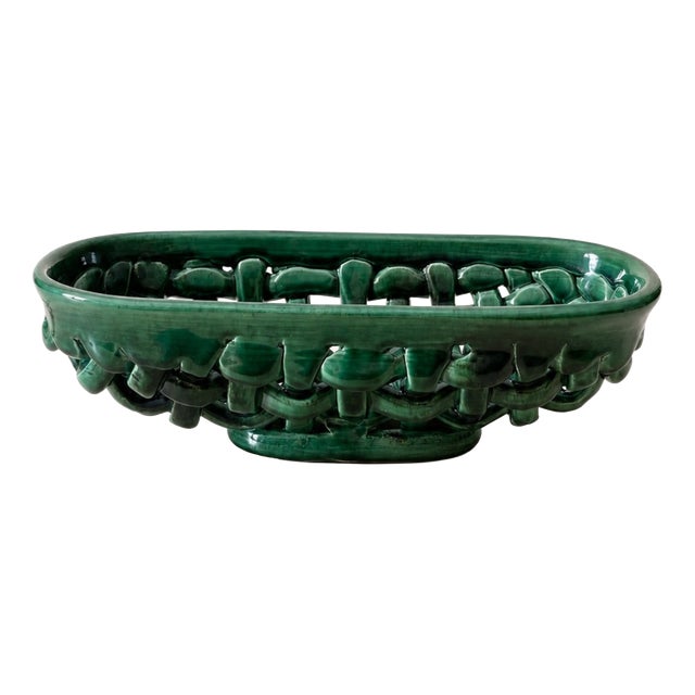 Green Ceramic Basket by Idlas, 1958 For Sale