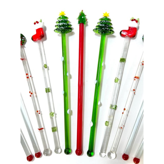 1990s Vintage Murano Style Art Glass Swizzle Sticks – Bar Cart Decor & Cocktail Entertaining – Set of 11 For Sale - Image 5 of 10