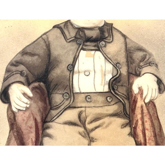 19th Century Victorian Framed Pastel & Watercolor Portrait Painting of Young Boy For Sale - Image 6 of 10