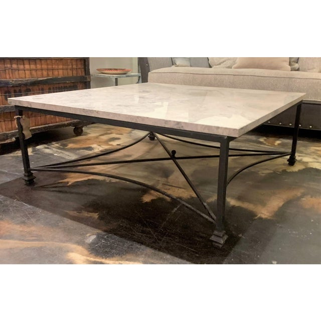 Bella Gray Stone Coffee Table With Flat Black Wrought Iron Base by Ella