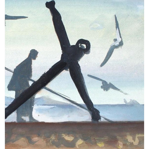 Abstract 1940s Gouache on Paper of Figures & a Ship’s Anchor by Andre Delfau For Sale - Image 3 of 4
