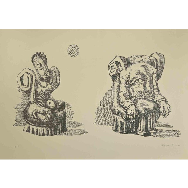 My Parents is a modern artwork realized by Alberto Savinio in 1944-1947. Black and white lithograph. Hand-signed in pencil...