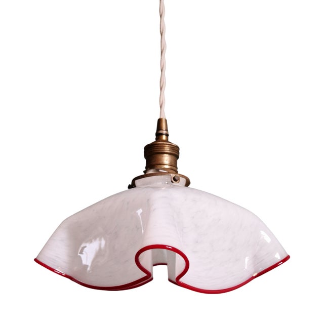 Art Deco Pendant Light in Pleated Speckled Glass, 1930s For Sale