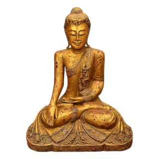 Burmese Artist, Buddhist Statue of Lotus Buddha, Gilt Sculpture For Sale