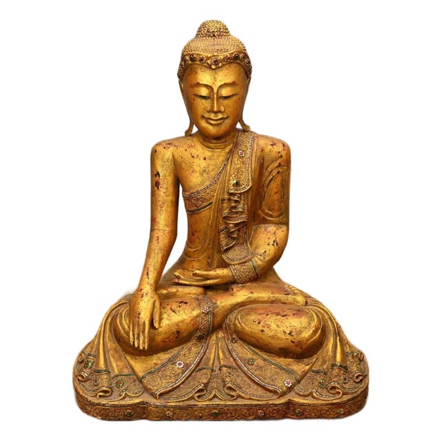 Burmese Artist, Buddhist Statue of Lotus Buddha, Gilt Sculpture For Sale