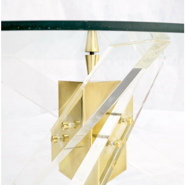Brass & Lucite Round Glass Top Coffee Occasional Table Clean! For Sale - Image 16 of 16