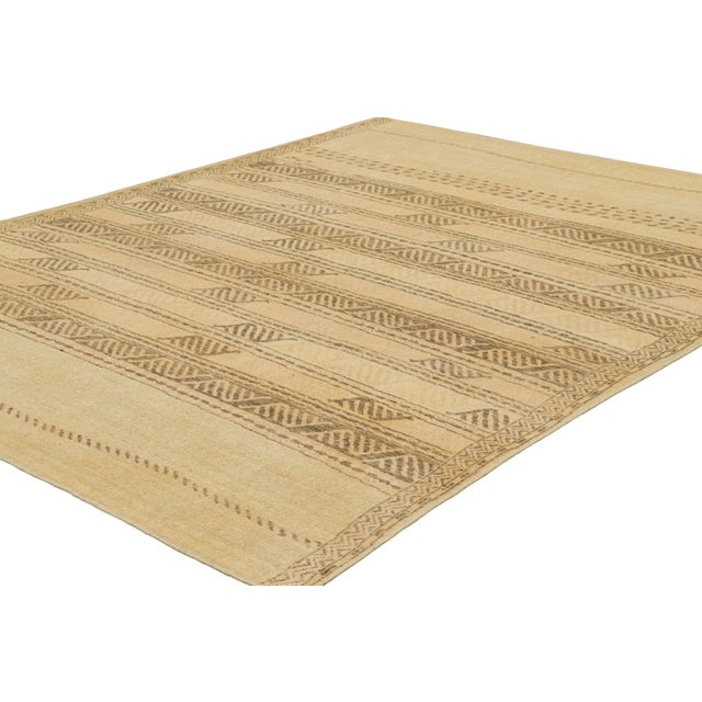 Rug & Kilim Rug and Kilim’s Distressed Style Rug in Beige-Brown With Geometric Patterns For Sale - Image 4 of 7