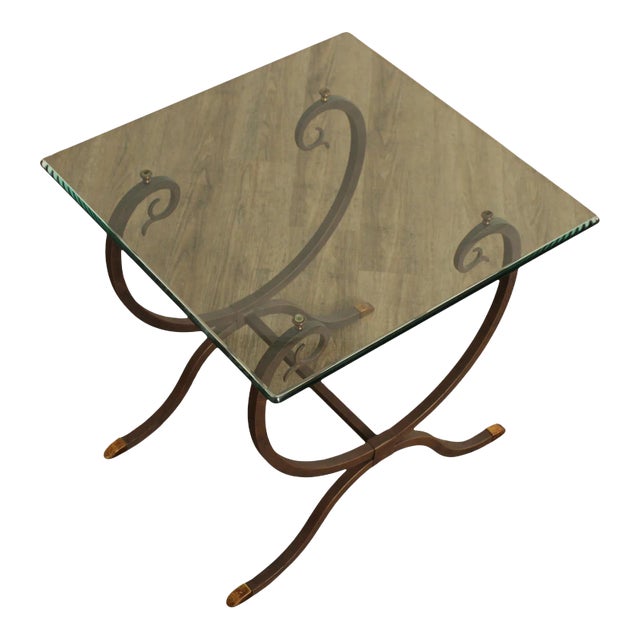 Neoclassical Style Wrought Iron Glass Top Side Table For Sale