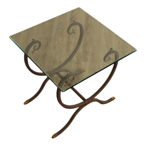 Neoclassical Style Wrought Iron Glass Top Side Table