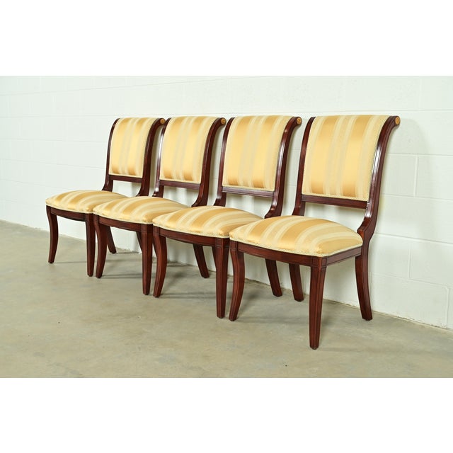 English Baker Furniture Style Regency Carved Mahogany Dining Chairs, Set of Four For Sale - Image 3 of 13