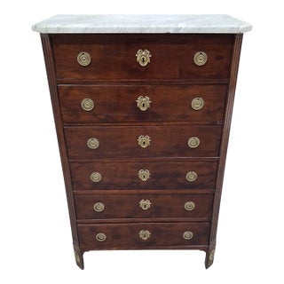 19th Century French Walnut Semainier Chest With Marble Top For Sale