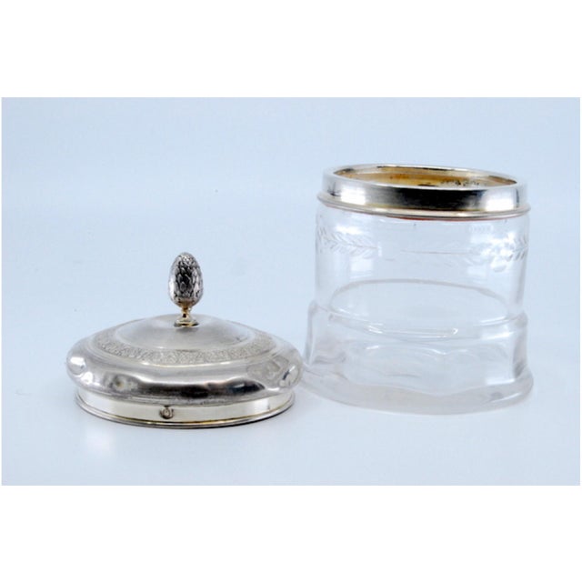 Silver Glass Bottle with Embossed Silver Lid and Pine Cone-Shaped Handle For Sale - Image 8 of 11