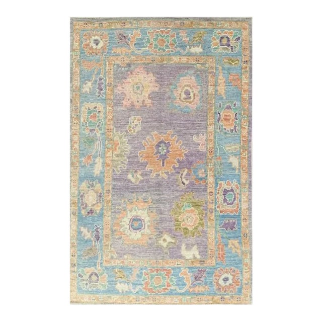Handwoven Turkish Oushak Area Rug 4'0" × 6'1" For Sale