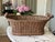 Mid 20th Century Vintage French Wicker Basket With Turned Wood Handles & Wood Slatted Base For Sale - Image 5 of 16