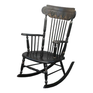 1920's Neoclassical Style Carved Wood Ebonized With Gilt Rocking Chair