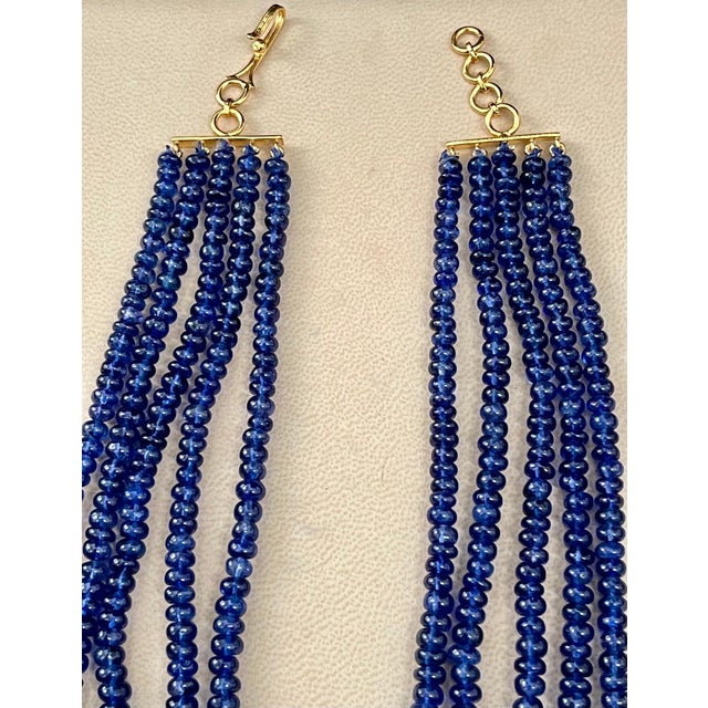 1000 Ct Natural Tanzanite Bead Five Strand Necklace + 4.5 Ct Diamond 14 K Y Gold For Sale - Image 11 of 18