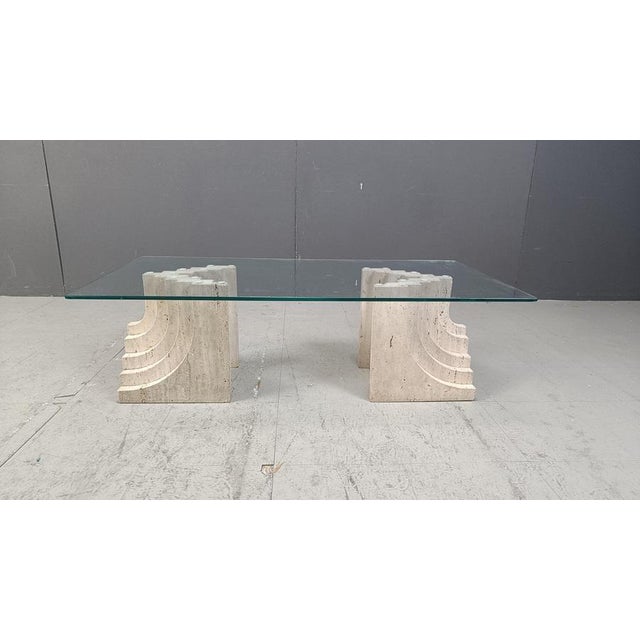 Vintage Travertine Coffee Table with Glass by Carlo Scarpa, 1970s For Sale - Image 3 of 12