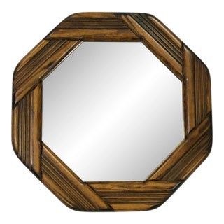 Mid-Century Arts & Crafts Boho Chic Walnut Octagonal Wall Mirror. For Sale