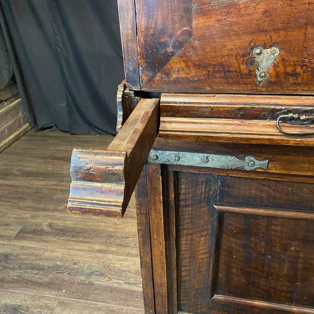 18th C Spanish Baroque Walnut Bargueno or Fall Front Writing Desk For Sale - Image 12 of 18
