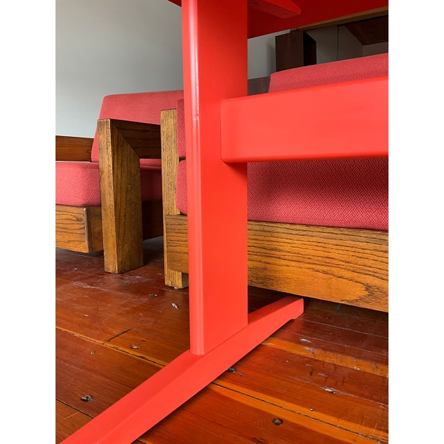 Coral Laquered Mid-Century Danish Modern Minimalist Trestle Dining Table C1960s For Sale - Image 10 of 14