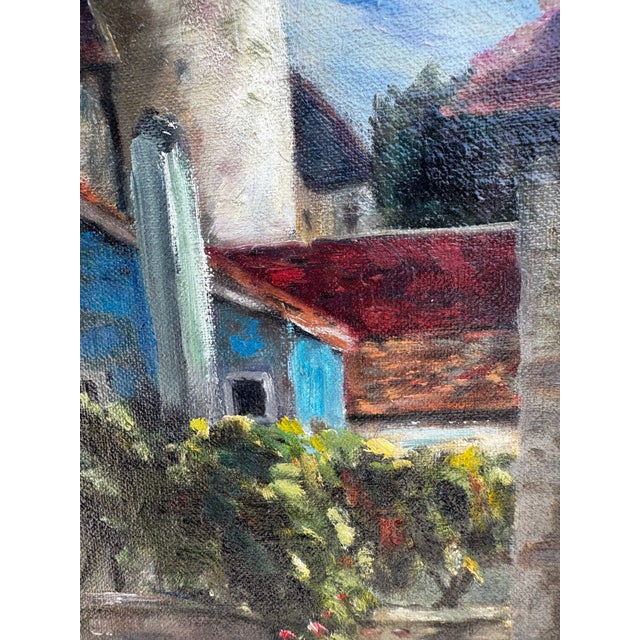 Vintage 1970's Oil Painting French Village For Sale - Image 4 of 9