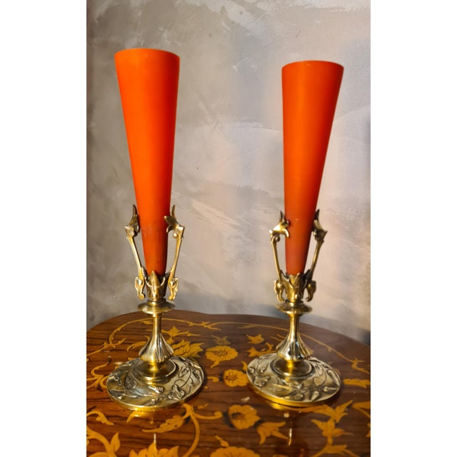 Gold Art Nouveau Bronze and Pâte De Verre Vases, 1900s, Set of 2 For Sale - Image 8 of 8