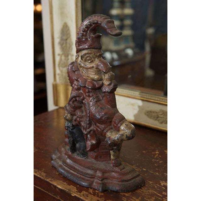 Painted Cast Iron Door Stop depicting Punch and his dog, Toby, English circa 1880.
