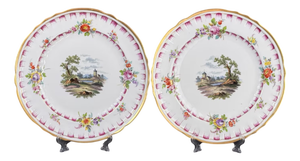 German Porcelain Plates with Hand Painted Landscapes from O.F.L., 19th Century, Set of 2