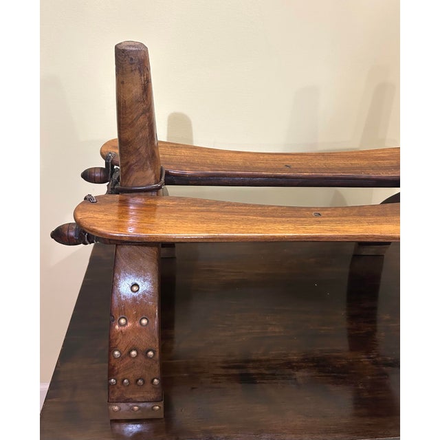 Wood Mid-20th Century, Egyptian, Wooden Camel Saddle/Stool, With a Hand/Tooled, Embossed, Leather Cushion, and Brass Feet and Stud Ornamentation, 1950 For Sale - Image 7 of 10