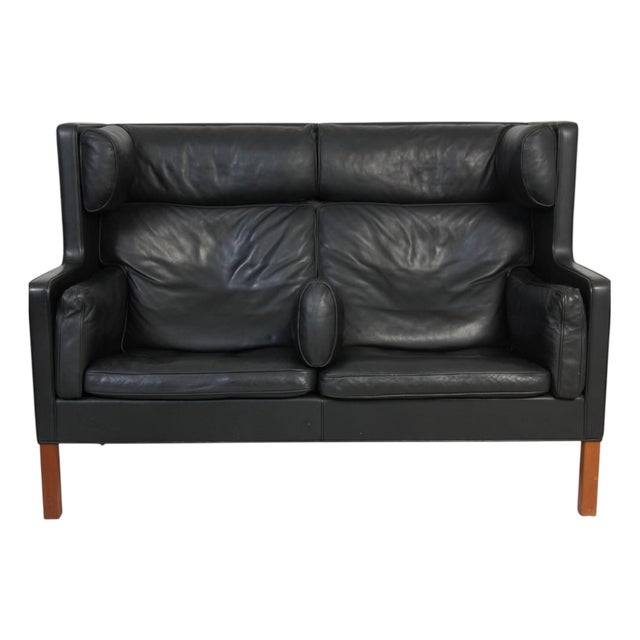 Kupe 2-Seater Sofa in Black Leather by Børge Mogensen, 1980s For Sale