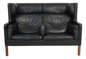 Kupe 2-Seater Sofa in Black Leather by Børge Mogensen, 1980s